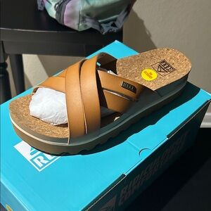 NIB Reef Brown Leather Slide Sandals 9